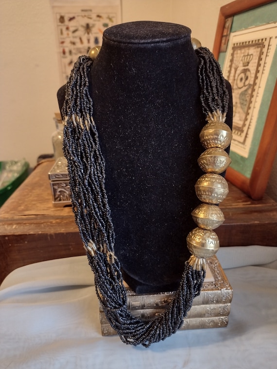Vintage Seed Bead Layered Old Brass Tribal Black N
