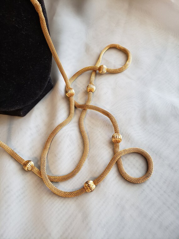 Vintage gold tone mesh necklaces set of two neckl… - image 3