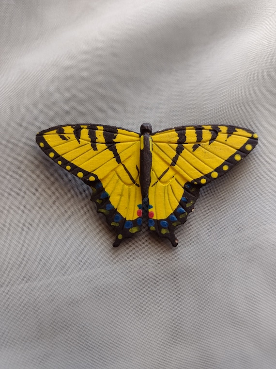 Vintage Wooden Hand Made Painted Yellow Butterfly… - image 1