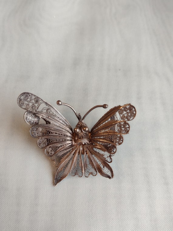 Antique Victorian 800 Silver Filigree Butterfly B… - image 1