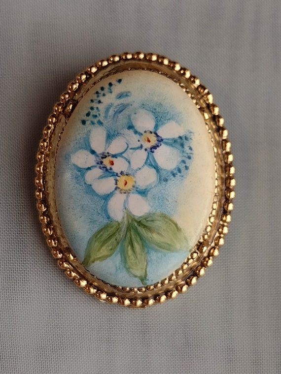 Vintage Porcelain Hand Painted Blue Flowers Gold … - image 1