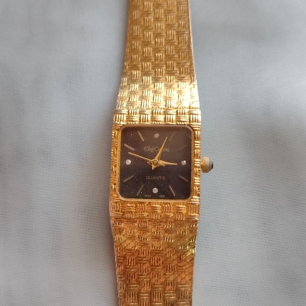 Vintage Oleg Cassini Working Condition Gold Tone Weave Band Wrist Watch Unisex