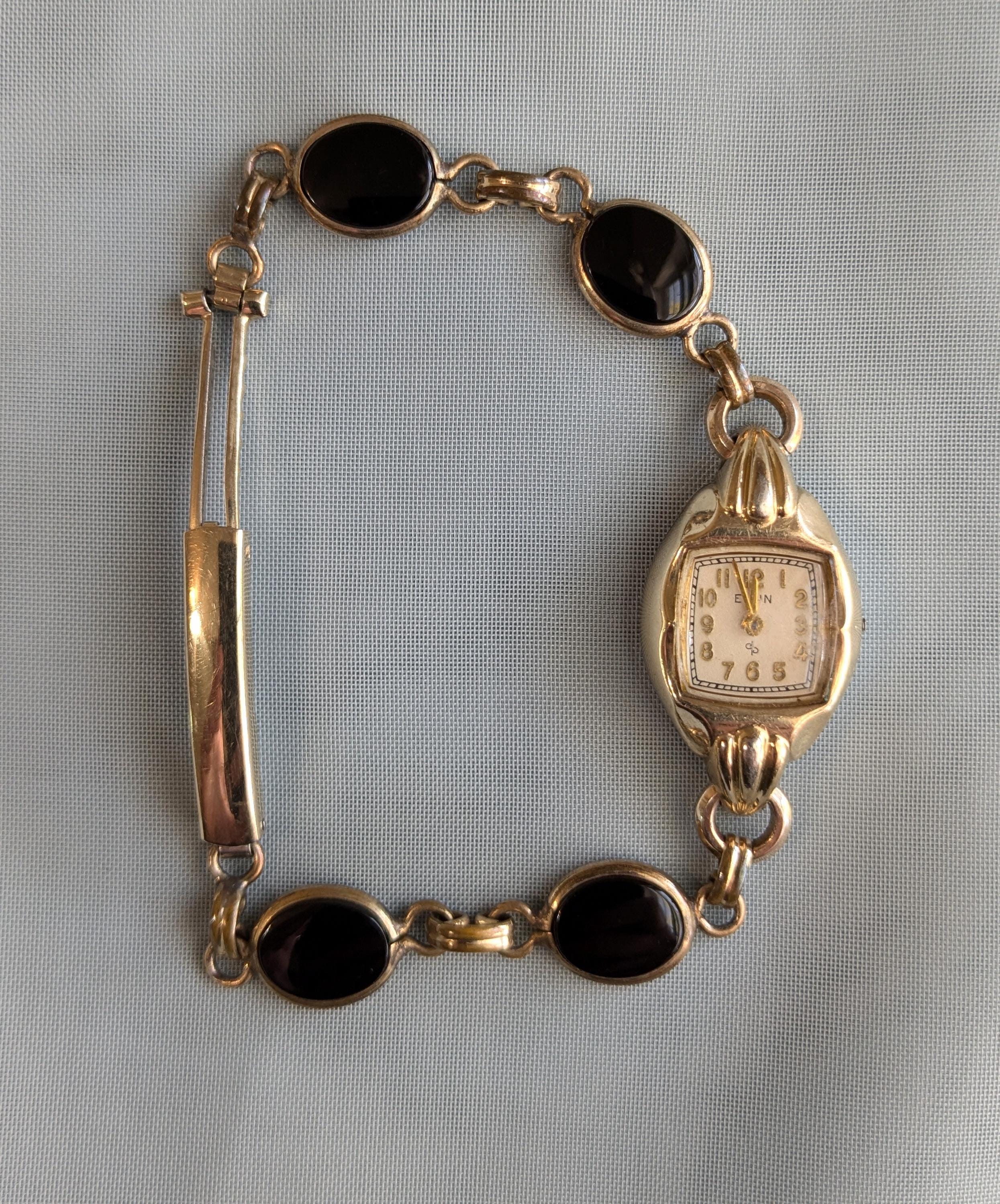 Vintage Elgin 10k RGP Bezel With Onyx and 10k RGP Watch Band