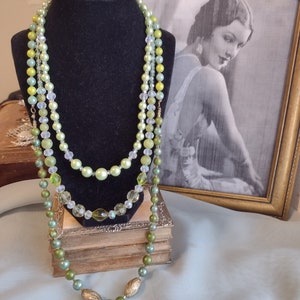 Vintage green glass beaded necklaces Fae Meadows
