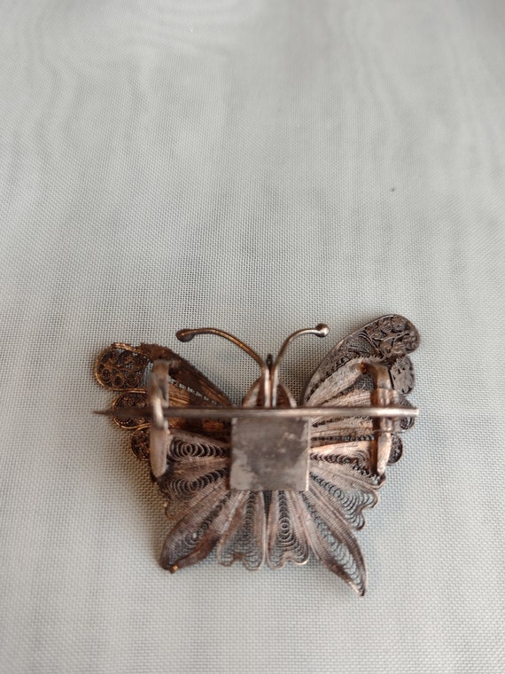 Antique Victorian 800 Silver Filigree Butterfly B… - image 3