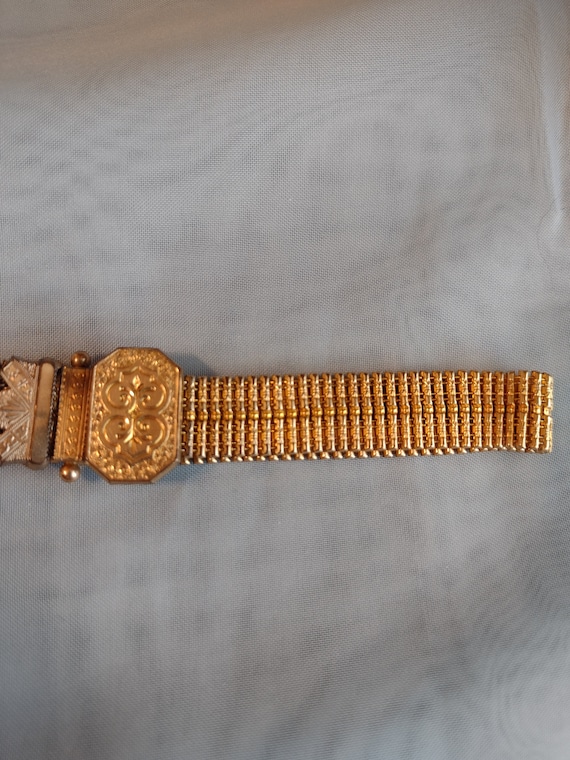 Victorian 10k Gold Filled Mesh Slider Tassel Brac… - image 3
