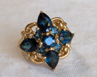 Vintage 925 Sterling Silver and Gold Plated Size 5 Blue Green Gemstone Ring