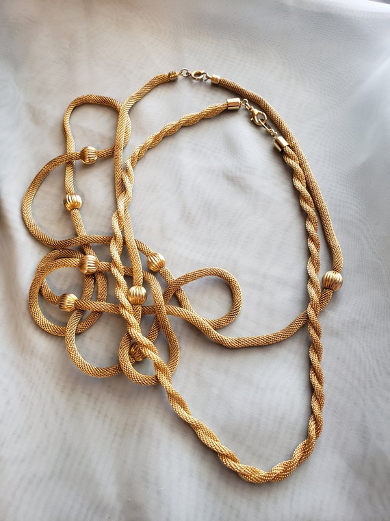 Vintage gold tone mesh necklaces set of two neckl… - image 4
