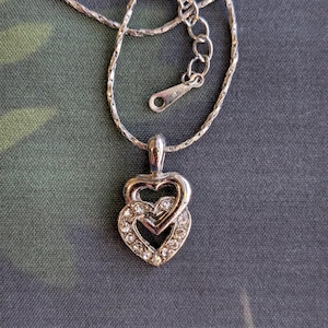 Double Heart Crystal Pendant Necklace – Silver Tone with Chain