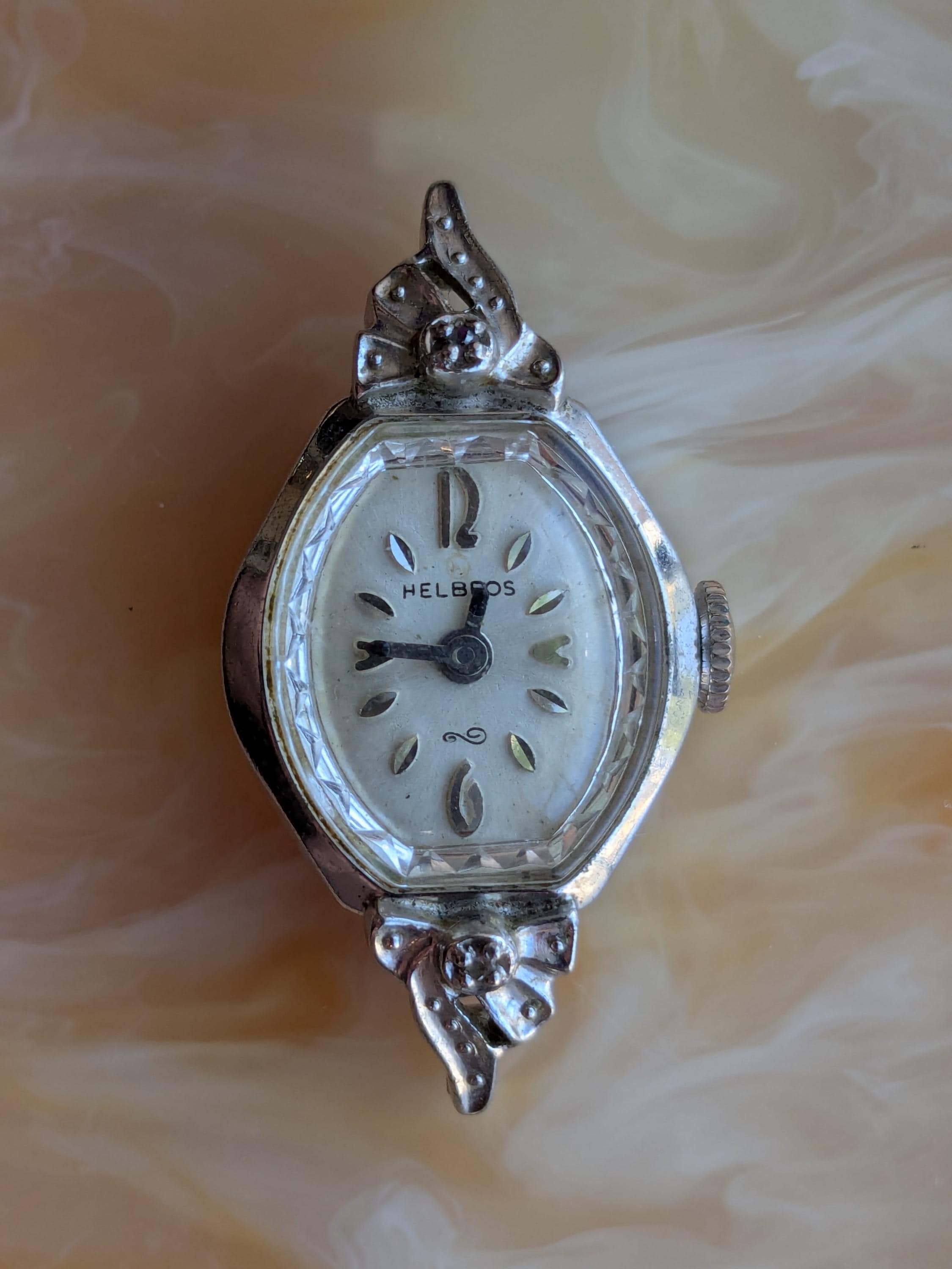 Vintage HELBROS 14K White Gold Women’s 21 Jewel Watch 10k Working Antique Helbros 14K white Gold & Diamonds | Mercari main image 3
