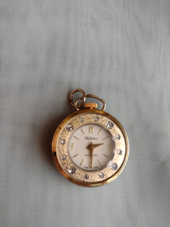 Vintage Webster Gold Tone Ornate Pocket Watch - image 3