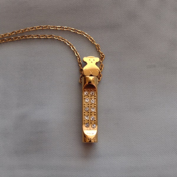 Vintage Vermeil Tous Sweet Dolls Bear Vertical Pendant and Necklace Chain