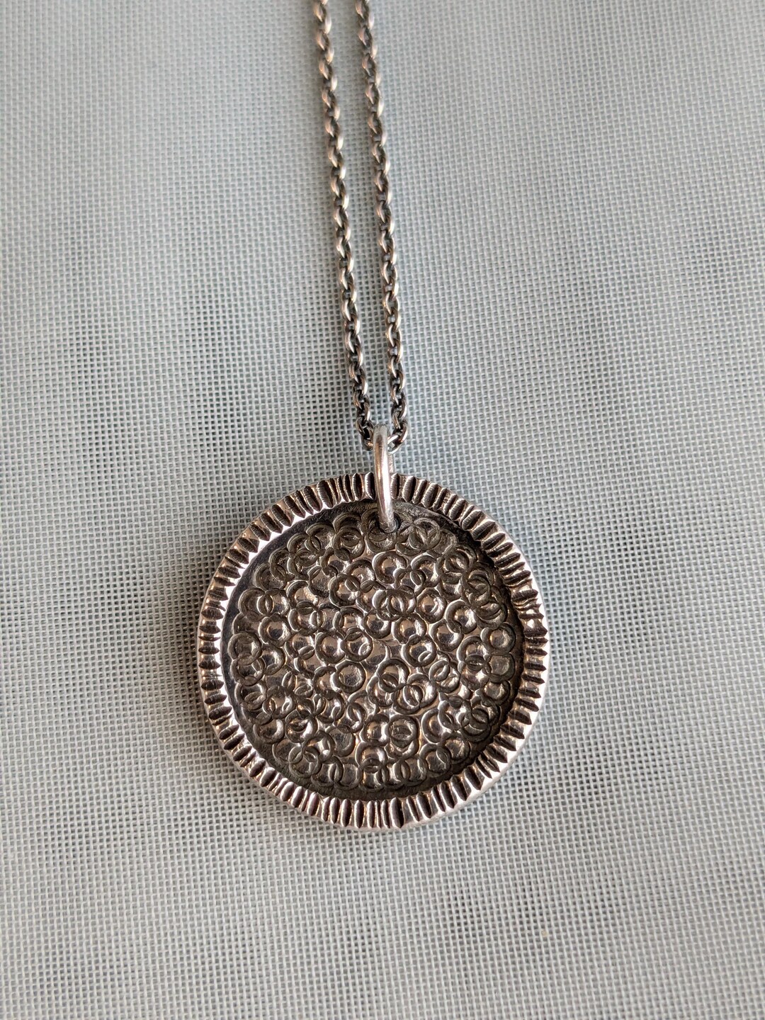 Vintage Signed DMW Sterling Silver Pebble Round Pendant Necklace - Etsy