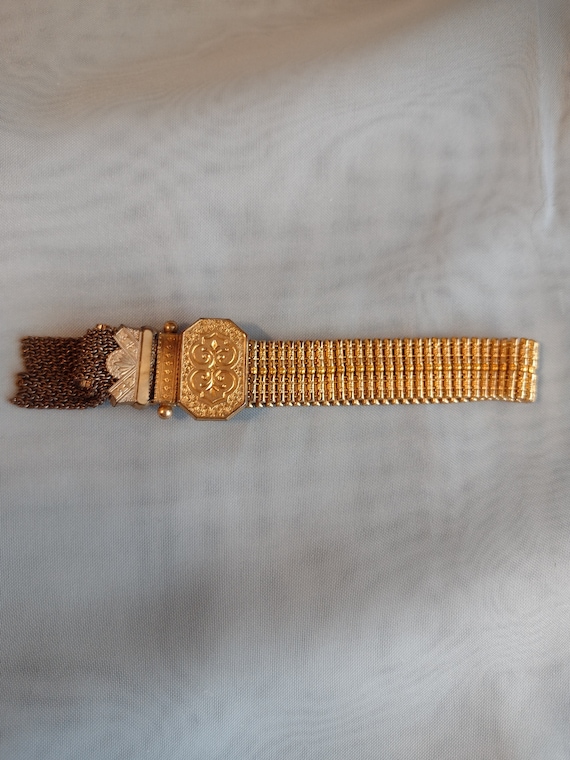 Victorian 10k Gold Filled Mesh Slider Tassel Brac… - image 2