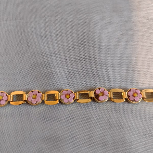 Vintage Gold Ton Micro Mosaik Armband mit rosa Steinen Geschenk für Sie