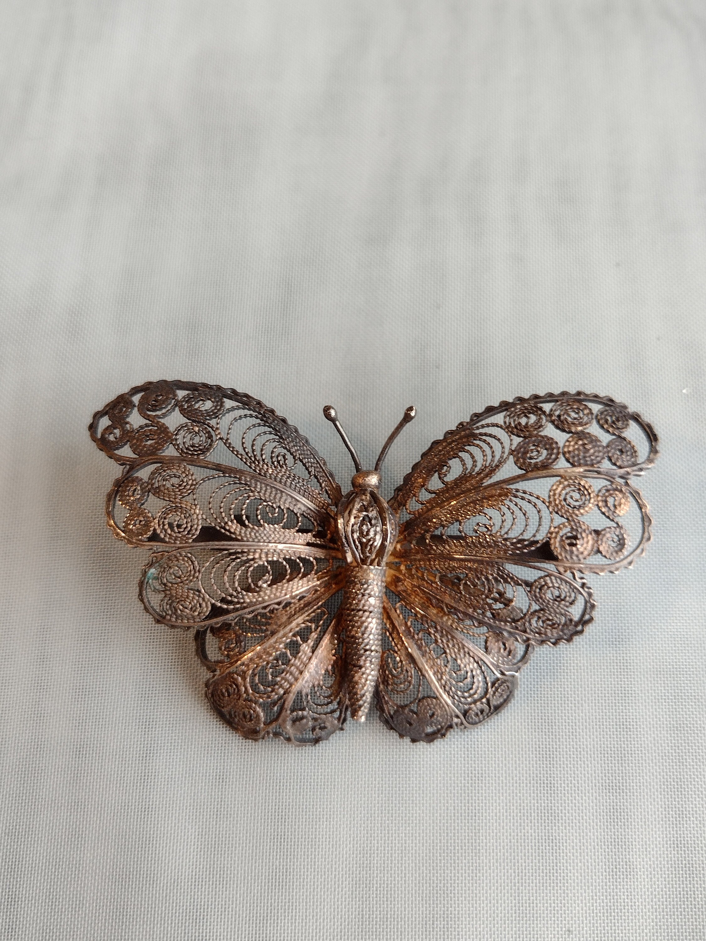 Broche Papillon Vintage Argent Filigrané - Titre Argent 800