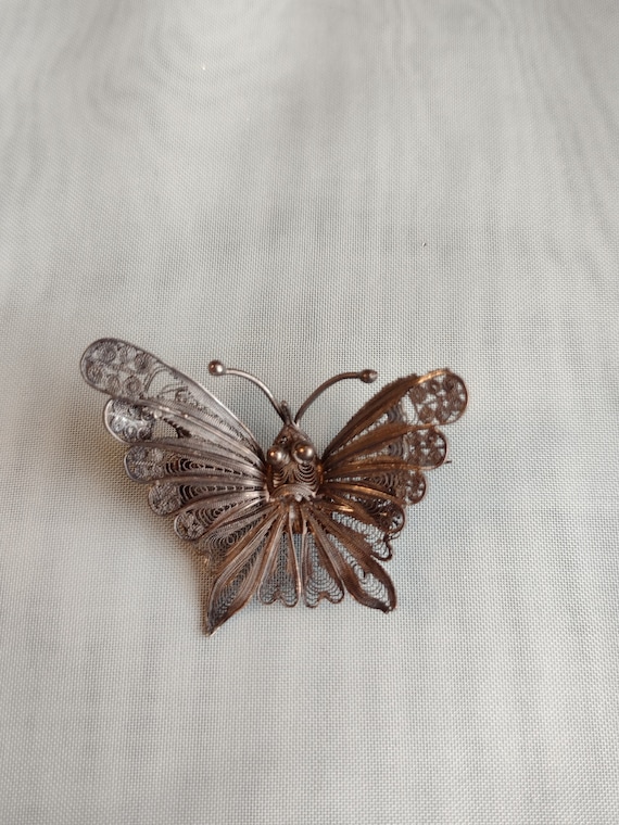 Antique Victorian 800 Silver Filigree Butterfly B… - image 2