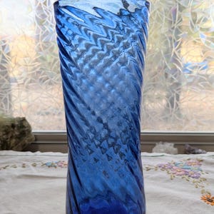Cobalt Blue Glass Hand Blown Vintage Antique Vase Tall Bubbles