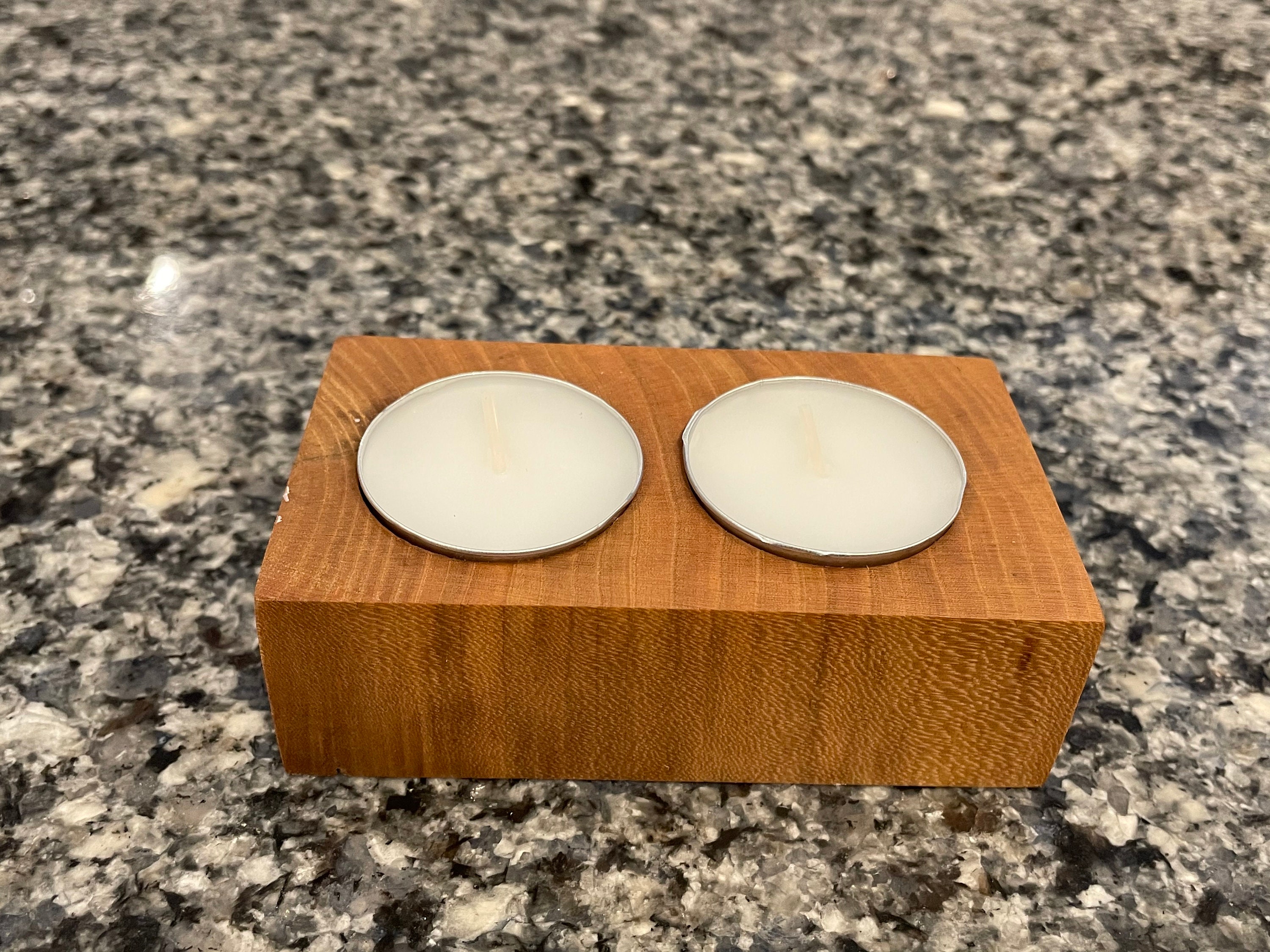 Hand made solid cherry wood tea light candle holder. Etsy