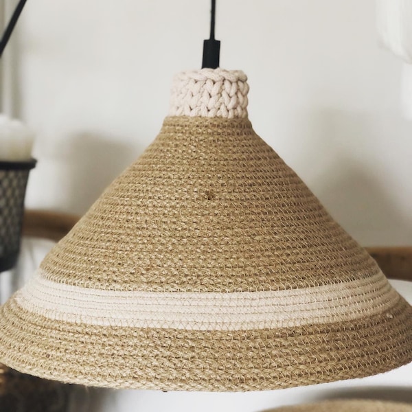 Handmade Design Pendant Lamp; Jute Cotton Lampshade; Housewarming Gift; Hand Woven Hanging Lamp; Bohemian Rustic Lighting; BOHO Lampshade