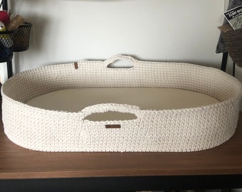 Baby Changing Basket; Wood Bottom and Cotton Frame; Change Pad; Baby Basket; Baby Shower Gift