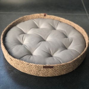 Lit pour chat et chien ; Panier pour chien et chat ; Panier rond pour animal de compagnie ; Lit fait main respectueux de l'environnement pour chat et chien en jute