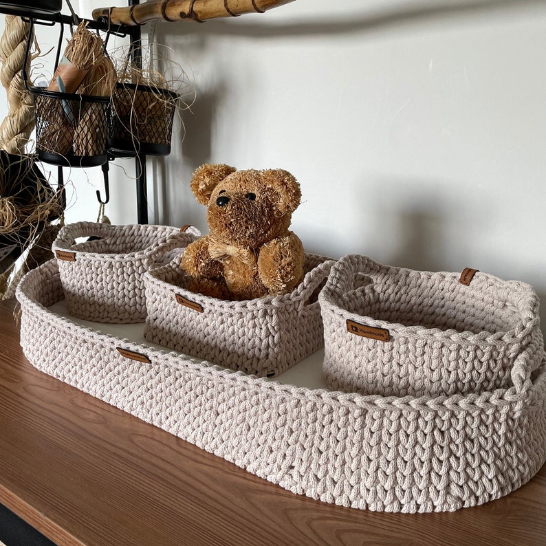 Baby Changing Basket Wood Bottom and Cotton Frame Change Pad Baby Basket Baby Shower Gift image 9