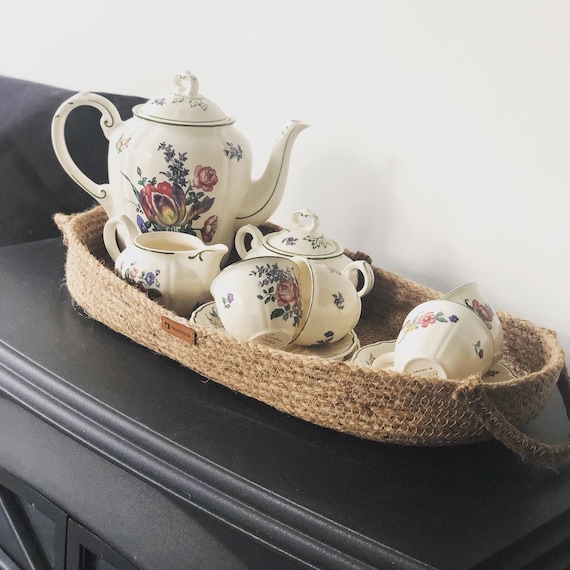 Handgefertigtes Jute Deko Tablett für Wohnzimmer, Bad, Büro oder Küche; Boho Tablett; Couchtisch Tablett; Dekoratives Tablett; Tabletts für Dekor