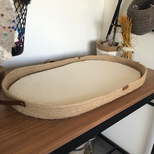 Baby Changing Basket with Pad; Changing Basket Handmade from Jute on Wood Bottom, Changing Pad, Baby Change Table, Optional Diaper Boxes