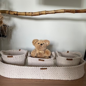 Baby Changing Basket Wood Bottom and Cotton Frame Change Pad Baby Basket Baby Shower Gift image 6