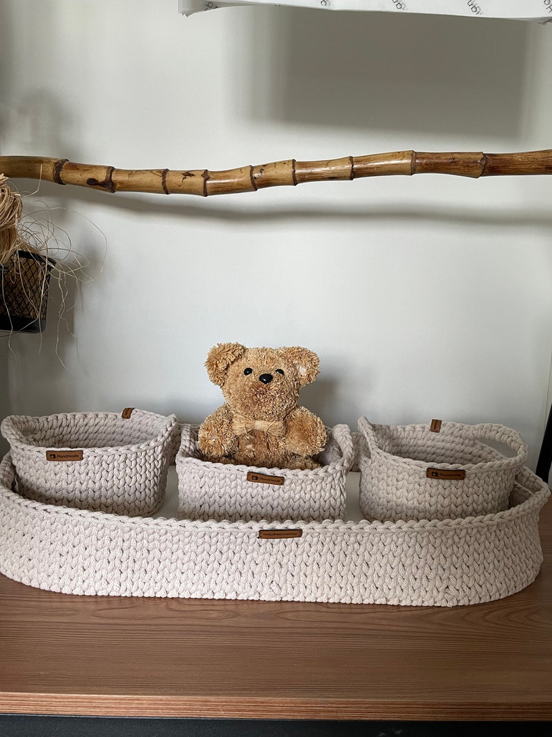 Baby Changing Basket Wood Bottom and Cotton Frame Change Pad Baby Basket Baby Shower Gift image 6