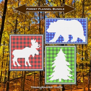 Lot de motifs de couverture à carreaux Moose C2C, Bear C2C et Tree C2C