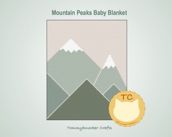 Mountain Peaks baby, peuter, kind C2C haakpatroon deken, C2C haakpatroon bergkwekerij