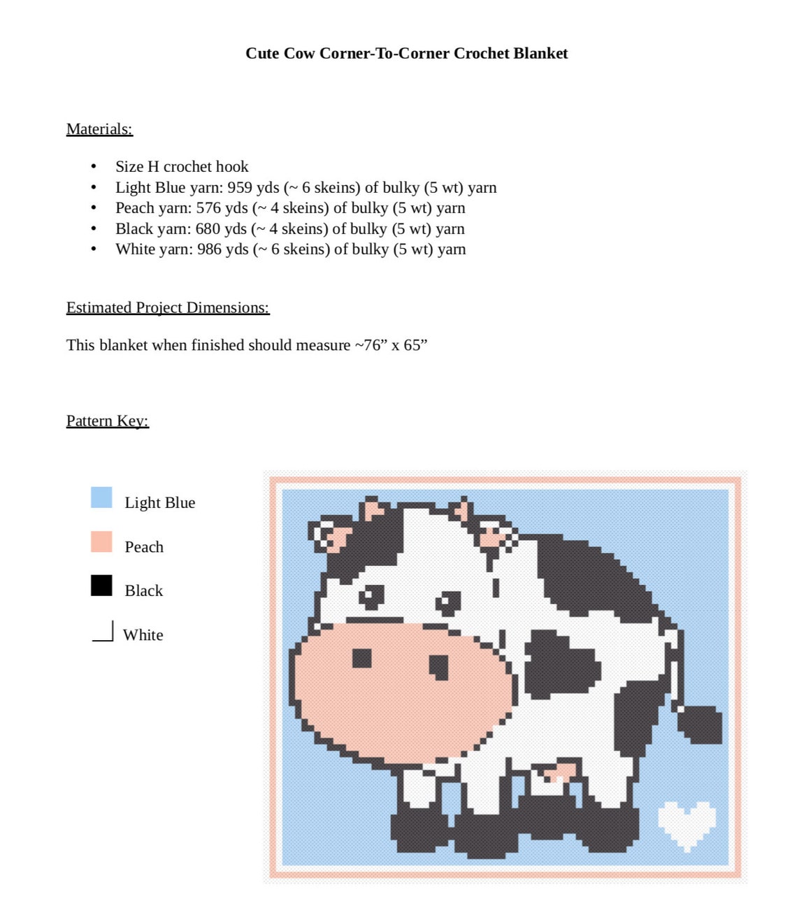 Adorable Cow C2C Crochet Blanket Pattern Cute Etsy