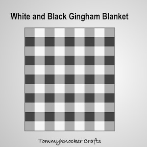 Mönster till svartvit ginghamfilt, C2C, pläd, buffelrutig hörn-till-hörn-virkad
