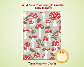 Wild Mushroom Single Crochet Baby Blanket Pattern, Woodland Nursery Nature Mushroom Crochet