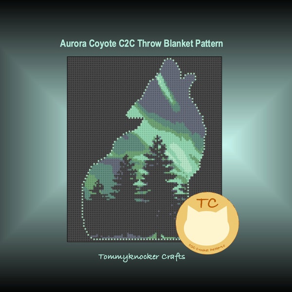 Aurora Coyote C2C Throw Blanket Pattern, Nature Wildlife C2C Crochet