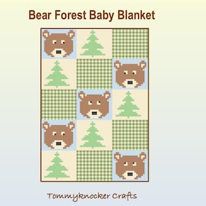 Couverture au crochet Bear C2C, motif forêt au crochet, coin à coin