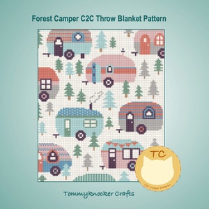 Modèle de couverture au crochet Forest Camper C2C, crochet de camping nature boisé