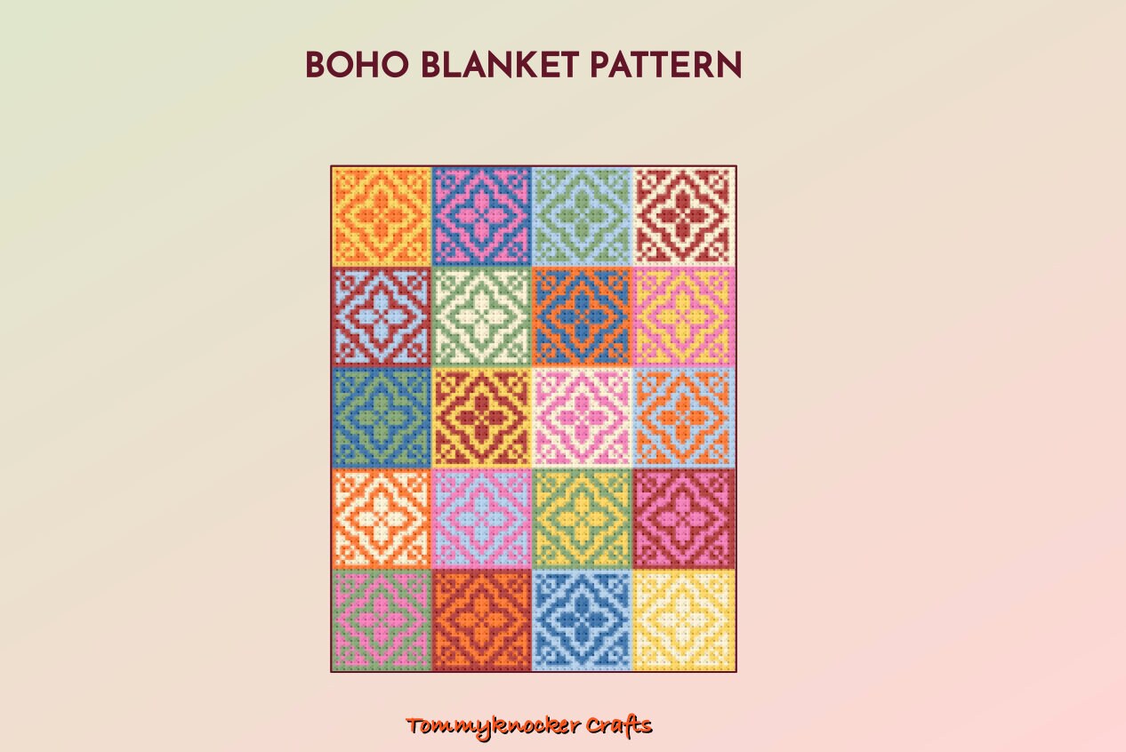 Boho C2C Crochet Blanket Pattern, Colorful Corner-to-Corner Crochet