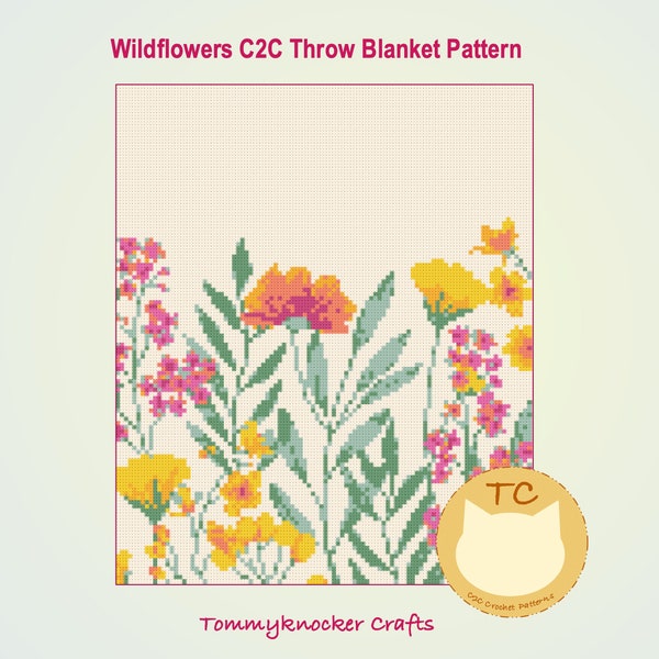 Wildflowers C2C Crochet or Cross Stitch Pattern, Boho C2C Crochet and Cross Stitch