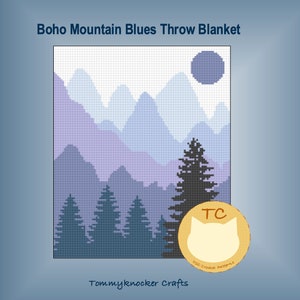 Boho Mountain Blues C2C Crochet Throw Blanket Pattern, C2C Scenic Nature Crochet