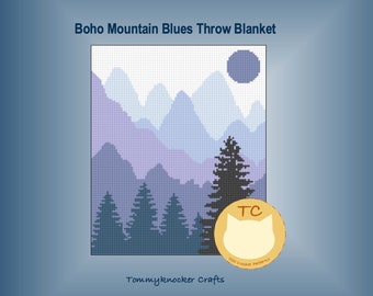 Boho Mountain Blues C2C Crochet Throw Blanket Pattern, C2C Scenic Nature Crochet