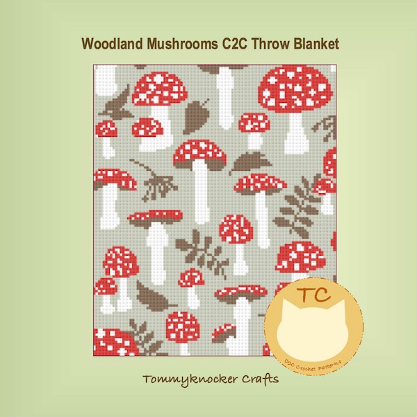 Mushroom C2C Crochet Blanket Pattern, Woodland Nature Mushroom Crochet