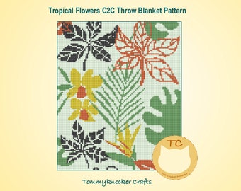 Tropical Flowers C2C Throw Blanket Pattern, Tropical Floral Crochet
