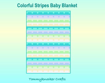 Colorful Striped C2C Crochet Baby Blanket Pattern, Colorful Stripes Corner-to-Corner Crochet
