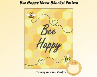 Bee Happy C2C Crochet Throw Blanket Pattern - Farmhouse Cottage Core Crochet Blanket Pattern