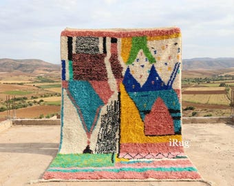 Custom Abstract Wool Moroccan Rug, Colorful Azilal Style