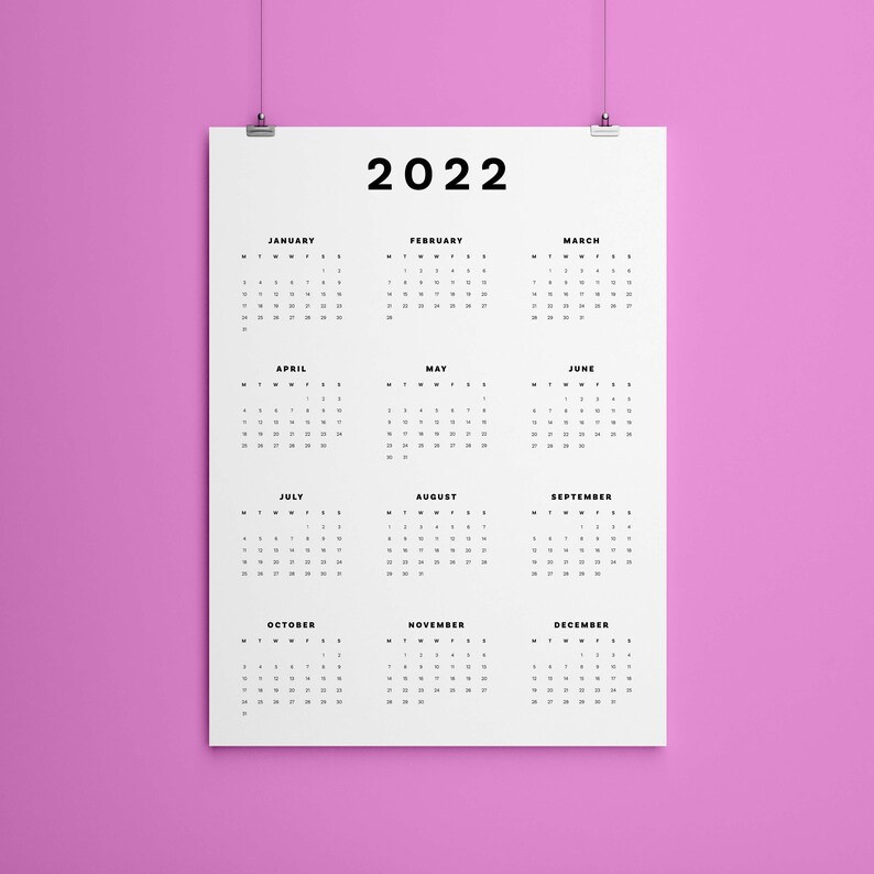 2022-2023 Calendar Printable Yearly Calendar Modern - Etsy