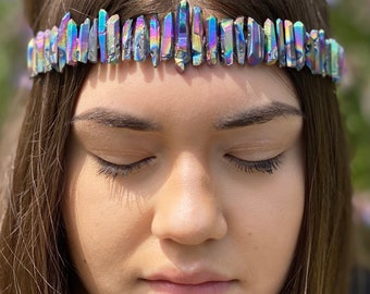 Rainbow Aura Crystal Quartz Crown